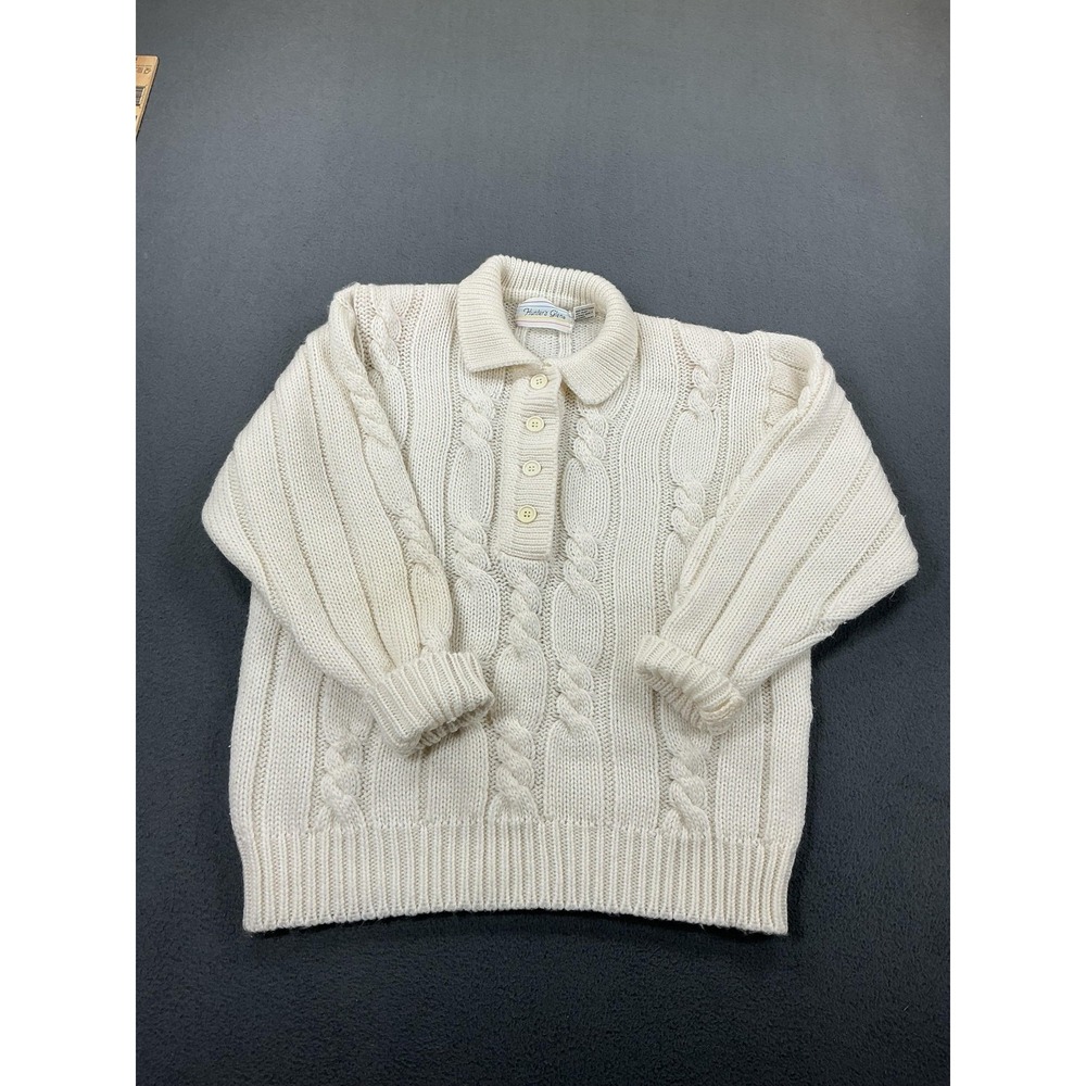 Vintage Hunters‎ Glen Sweater Mens Large White Cable Knit Henley Korea 90s